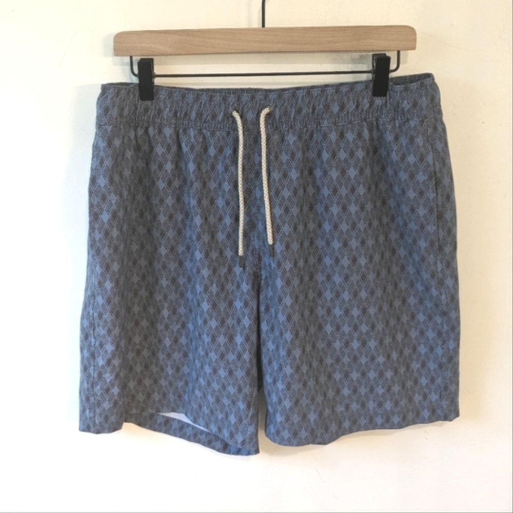 Faherty Men's Classic Beacon Trunk Swim Shorts Galeon Sea Blue Printed